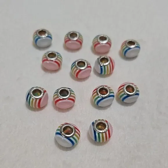 Rainbow Striped 925 Charm Beads - Picture 2 of 4